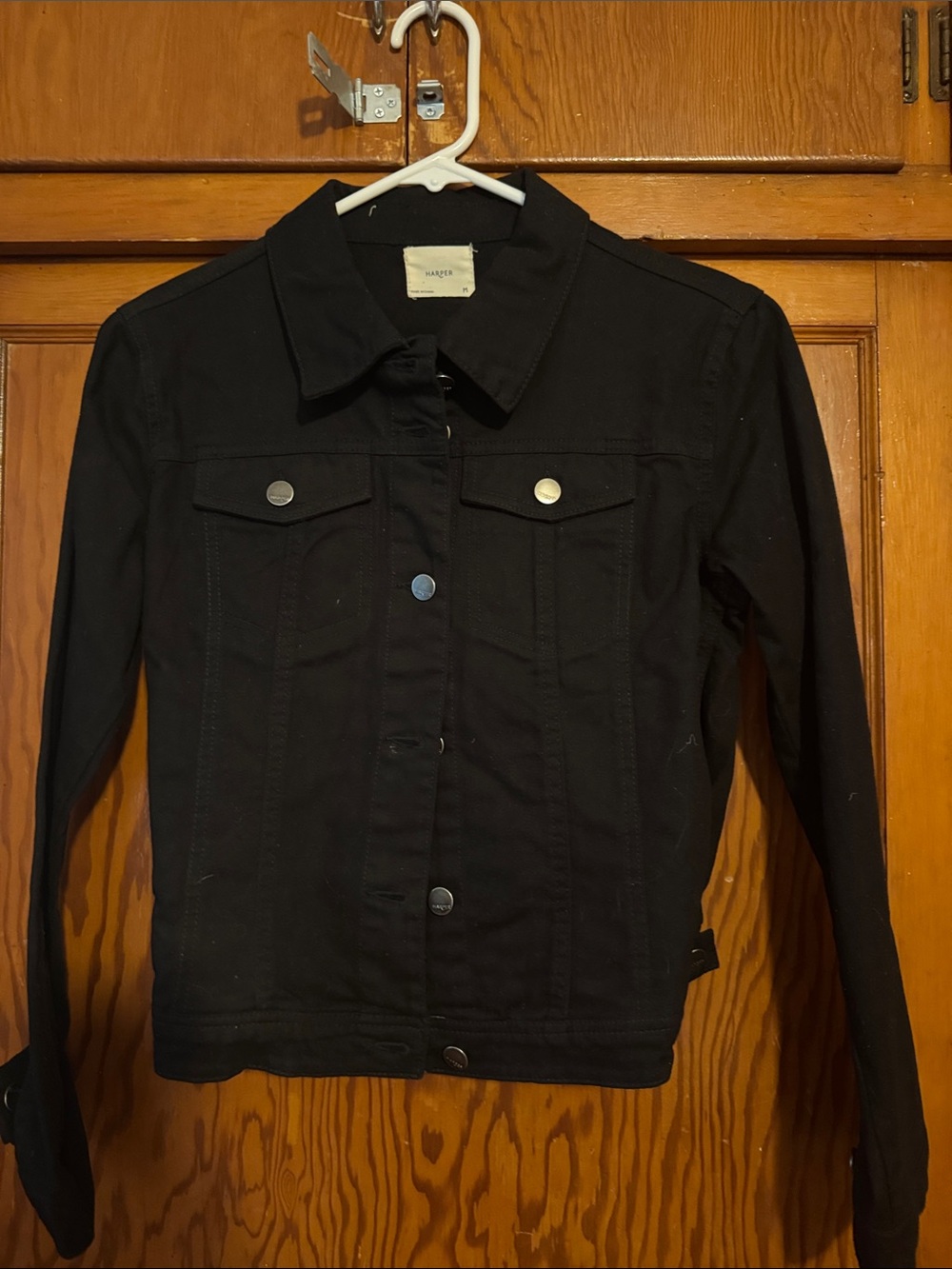 Harper Black Denim Jacket with Button-Front